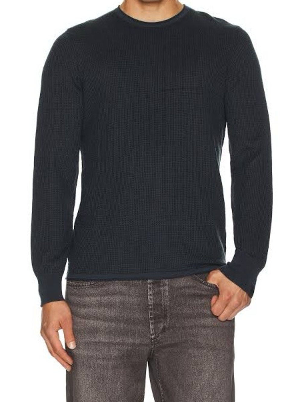rag & bone Men's Charcoal Crewneck Waffle Knit Sweater